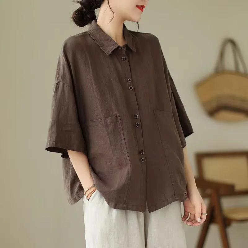 Summer Short-Sleeved Shirt Women Fashion High-Quality Korean Casual Solid Color Shirts Women New Loose Blouse Female T-Shirt Top