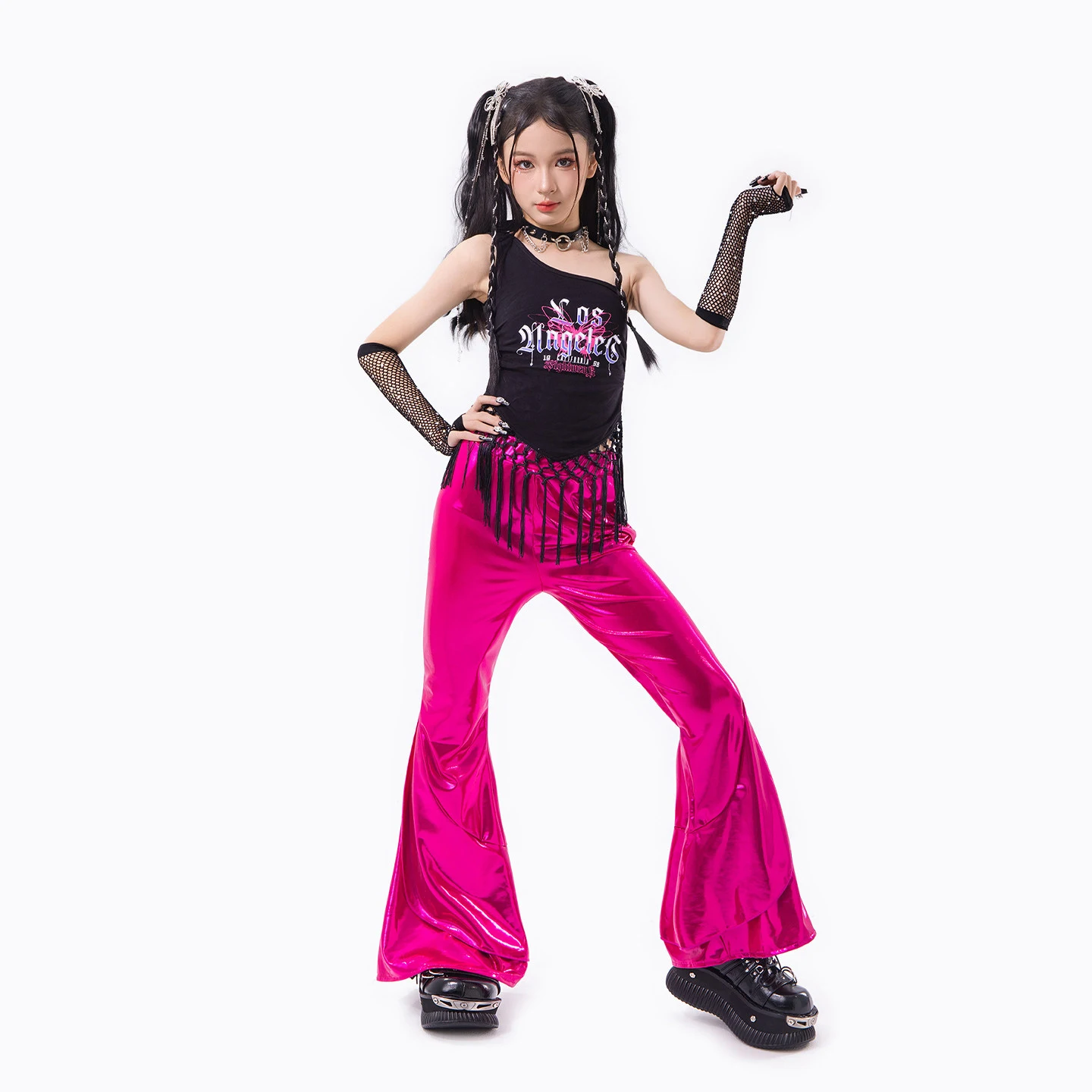 

Fashion Ballroom Hip Hop Dance Costumes For Girls Group Black Vest Bright Pants Street Dance Wear Jazz Dance Clothing XH4962