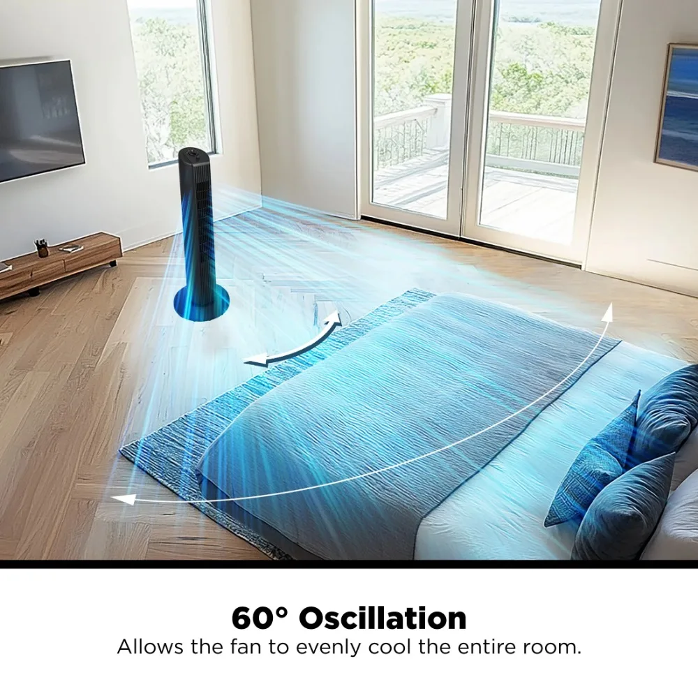 مروحة برجية متأرجحة بطول 28 بوصة و3 سرعات، جديدة، سوداء، MSWMT24MB