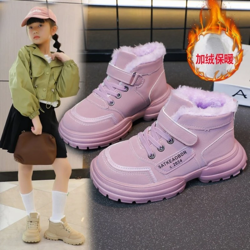 Stivali invernali per bambini 2025 Nuovi ragazzi più velluto addensare stivali da neve caldi Ragazze Stivali da esterno antiscivolo Scarpe da studente Scarpe da trekking