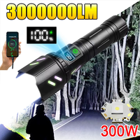 2025 New High Power 300W LED Flashlights Super Bright Outdoor Long Range Torch 3000000LM Tactical Flashlight with Spotlight Lens