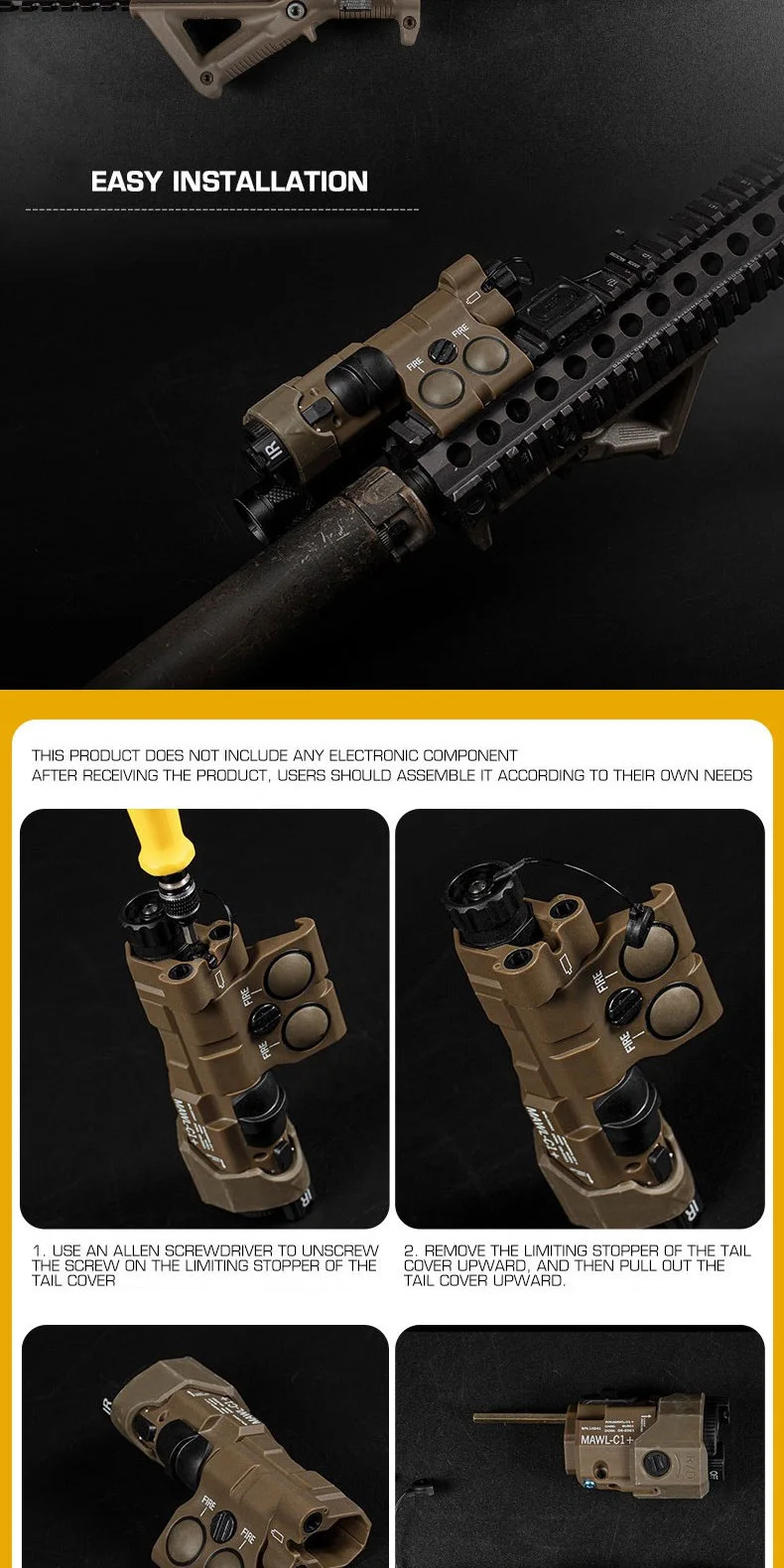 Taktische MAWL-C1 Dummy-Laserbox ohne Funktion, Batteriefach, passend für 20-mm-Picatinny-Schiene, Airsoft-Lasermodell – Detail 6