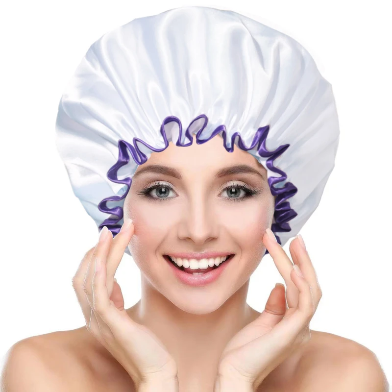 1 Pc Elastic Shower Cap Waterproof Shampoo Hat Double Layer extra-large Bathing Cap Baking Oil Shower Hat Woman Bathing Supplies