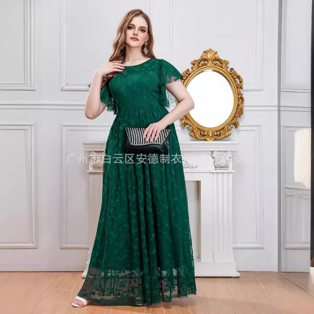 

Large Size Women's Clothing New Elegant Dress Fashionable Star Lace Dress Bridesmaid Dress Green Summer Elegantes Casual Y2k