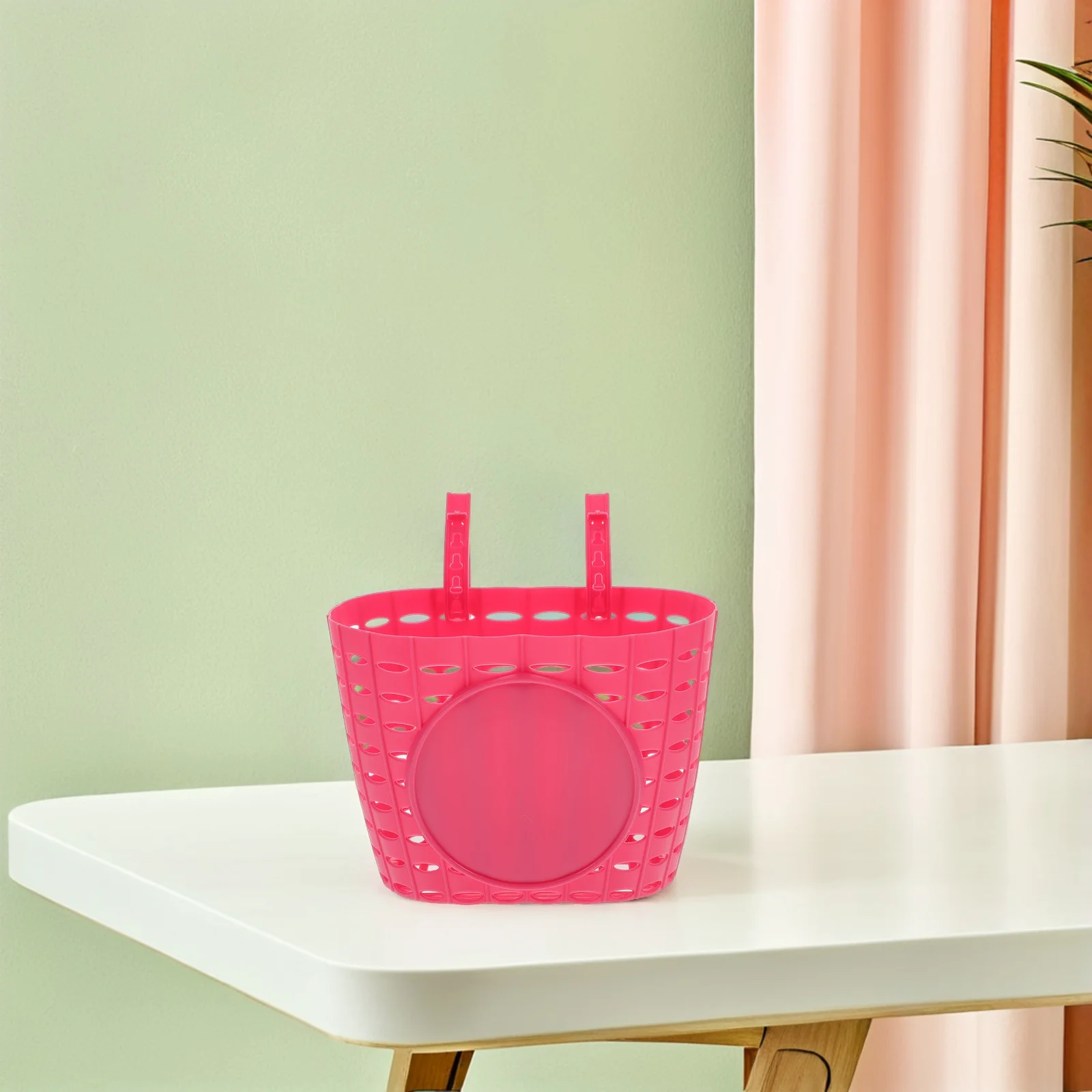 

1pc Premium Plastic Bike Basket Detachable Waterproof Durable Storage Basket For Bicycle Front Handlebar Pink Color