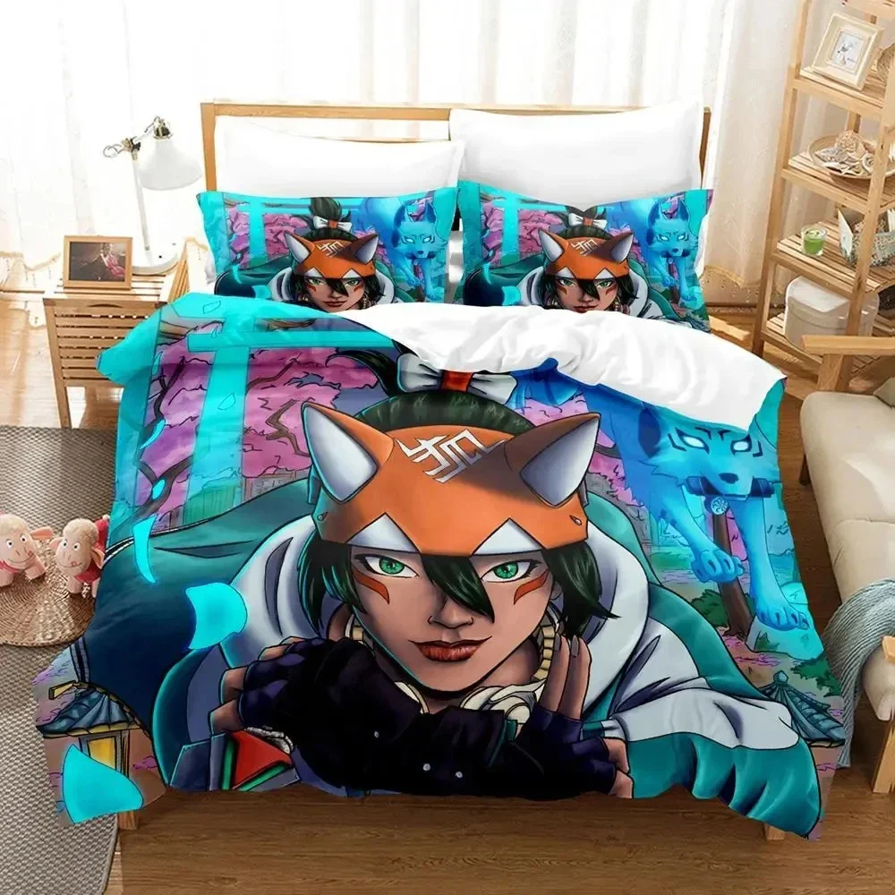 3D Game Overwatch Kiriko Heads Bedding Set,Duvet Cover Bed Set Quilt Cover Pillowcase,King Queen Twin Size Boys Girls Adults