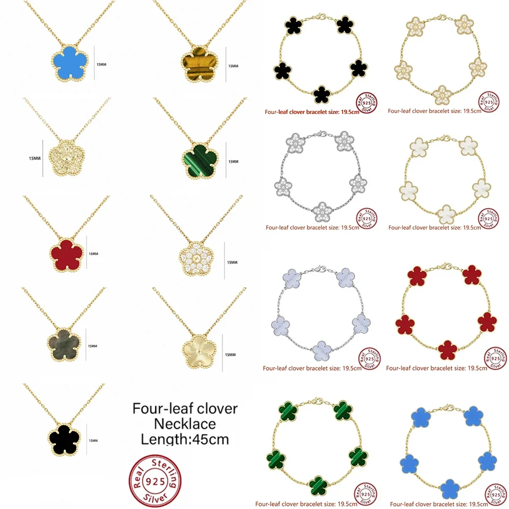 

Hot Sale New Fashion Flower Pendant S925 Sterling Silver VCA Necklace with Lucky Clover Bracelet Women Jewelry Gift