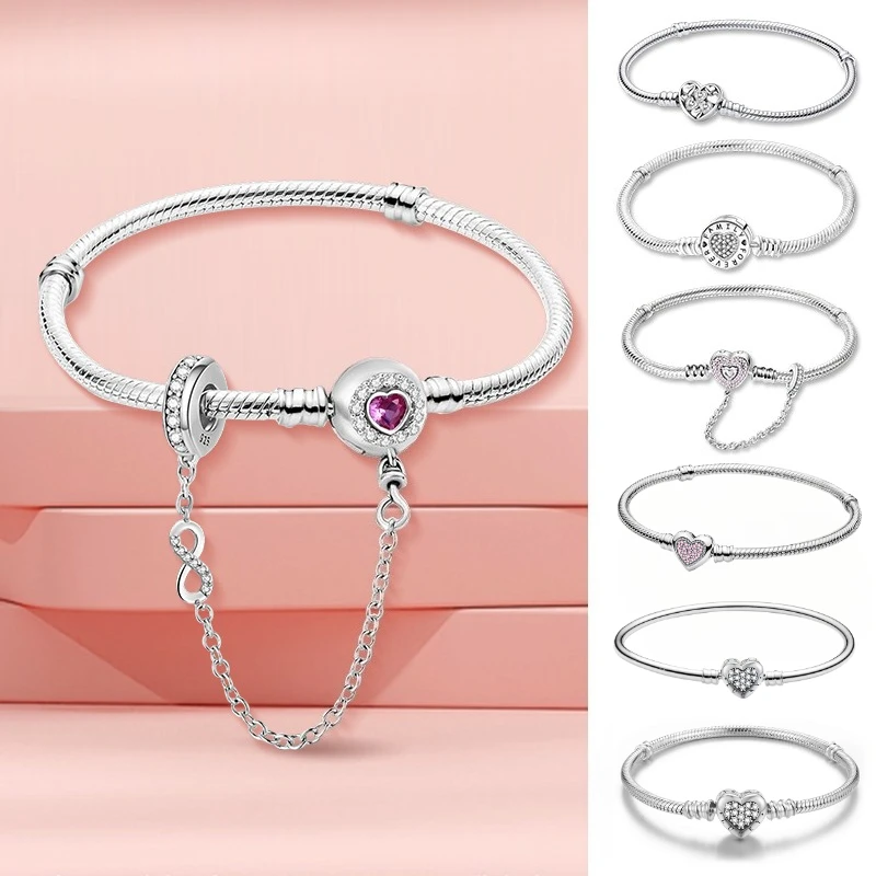 Bracelet en argent plaqué 925 personnalisé, simple, avec cœur d'amour, pour la fabrication de perles DIY, compatible avec les bracelets originaux, bijoux de mode, cadeau