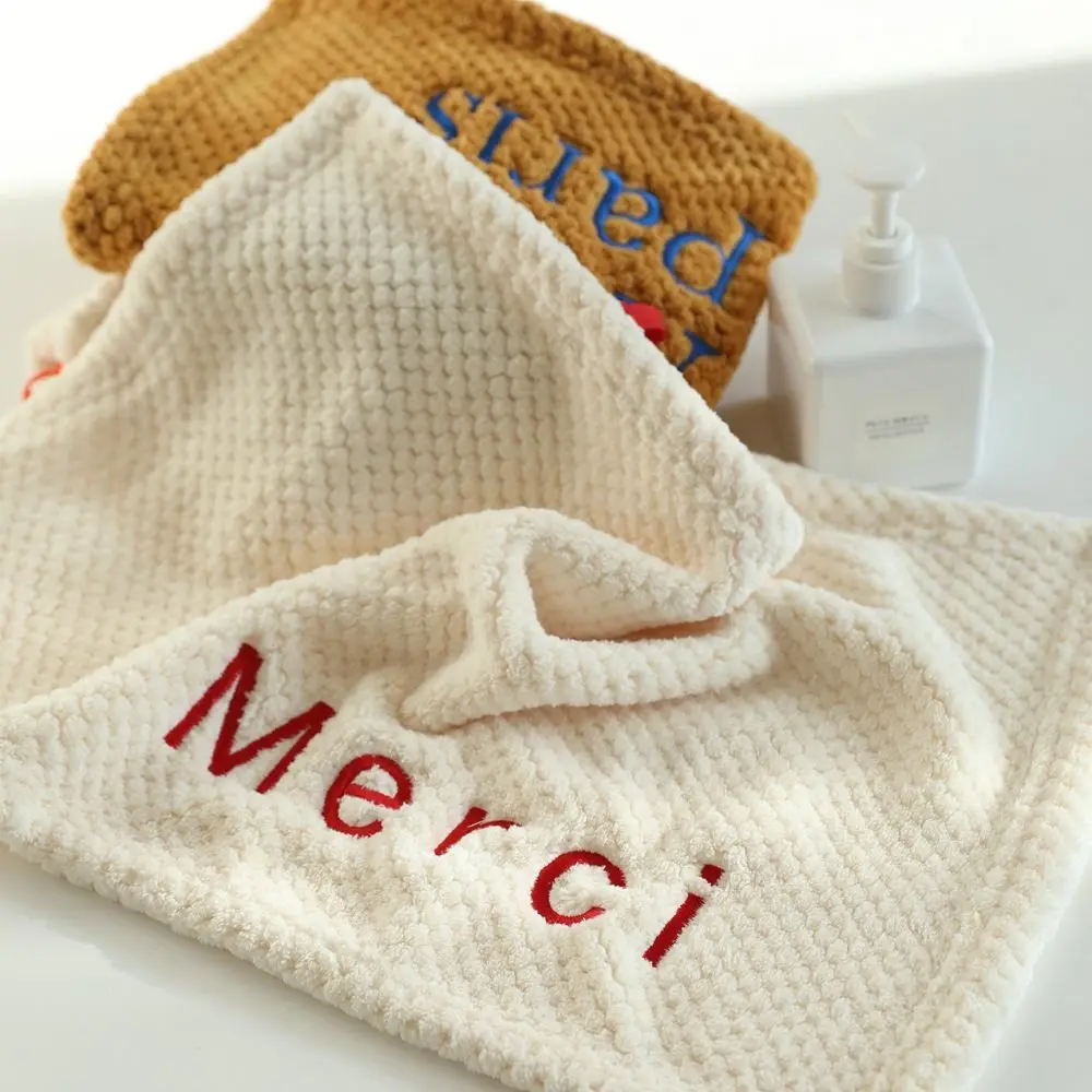 Nordic Minimalist InstagramStyle Textured Small Hand Towel Embroidered with Letters Thickened Soft Highly Absorbent and Hangable