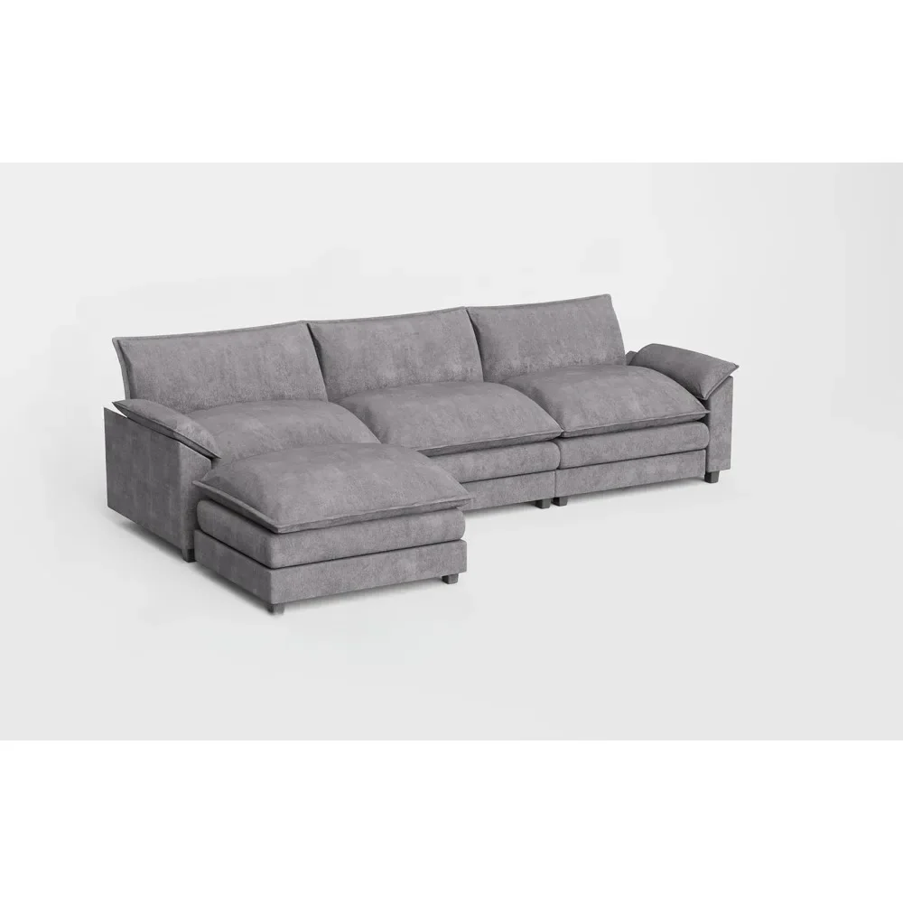 Oversized modular sofa, modern wide-arm L-shaped sofa, deep seat and reversible ottoman