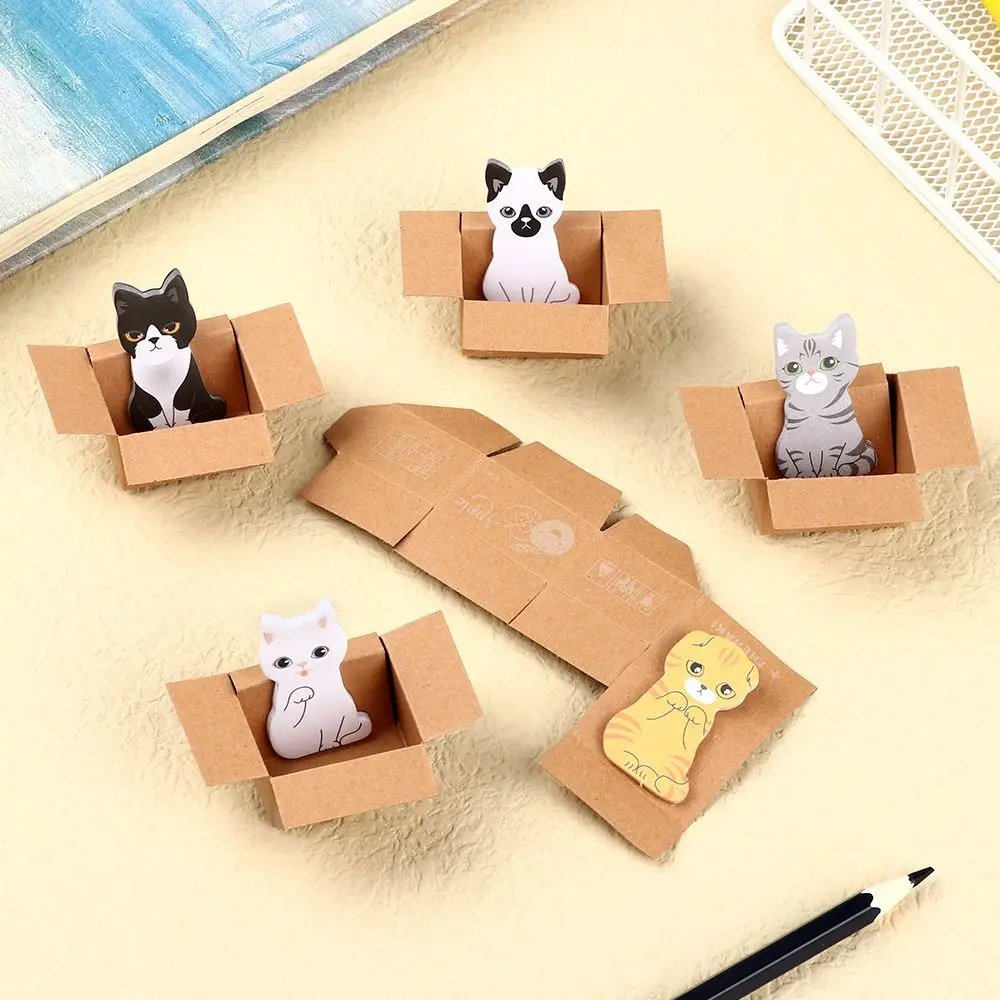 Creative Stationery Stickers Funny Bookmark Office Notepad Cartoon Cat Sticky Notes Memo Pad Kitten In Box