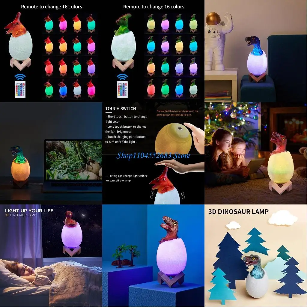 

Y6GD LED Bedside Night Lamp Color Changing Table Lamp Dinosaur Egg PVC Material