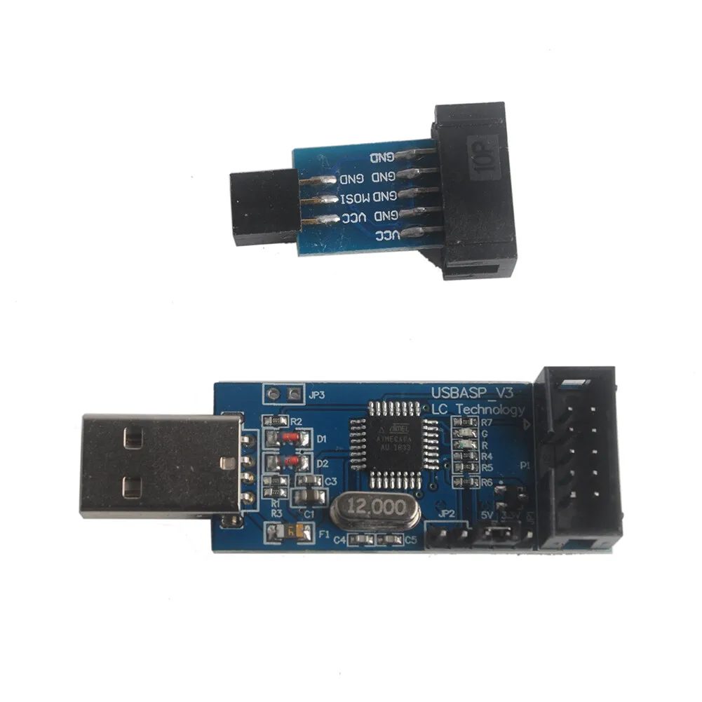 USBASP USBISP AVR Programmer USB Adapter + 6 to 10 Pin IDC ISP Connector Cable