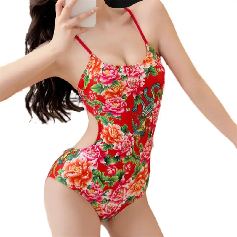 Beach Sexy Printed Women's Bikini Halter Backless Hollow Out Fashion female Swimwear Water Sports Summer Trendy 2024 Swimsuits