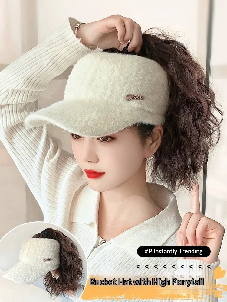 12inch Synthetic hat wig short hair Wavy one female fashion autumn and winter new Baseballl hat heat-resistant wig
