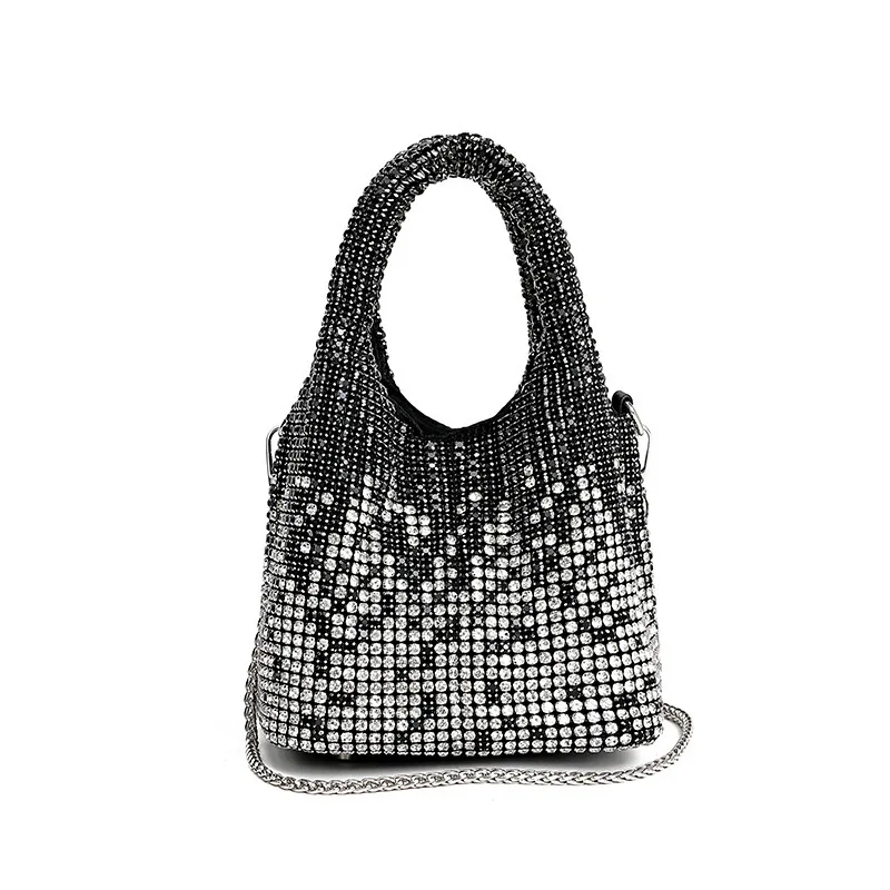

New full-diamond women's handbag, light luxury fashionable crossbody bucket bag, shining diamond dinner bag, party women's bag