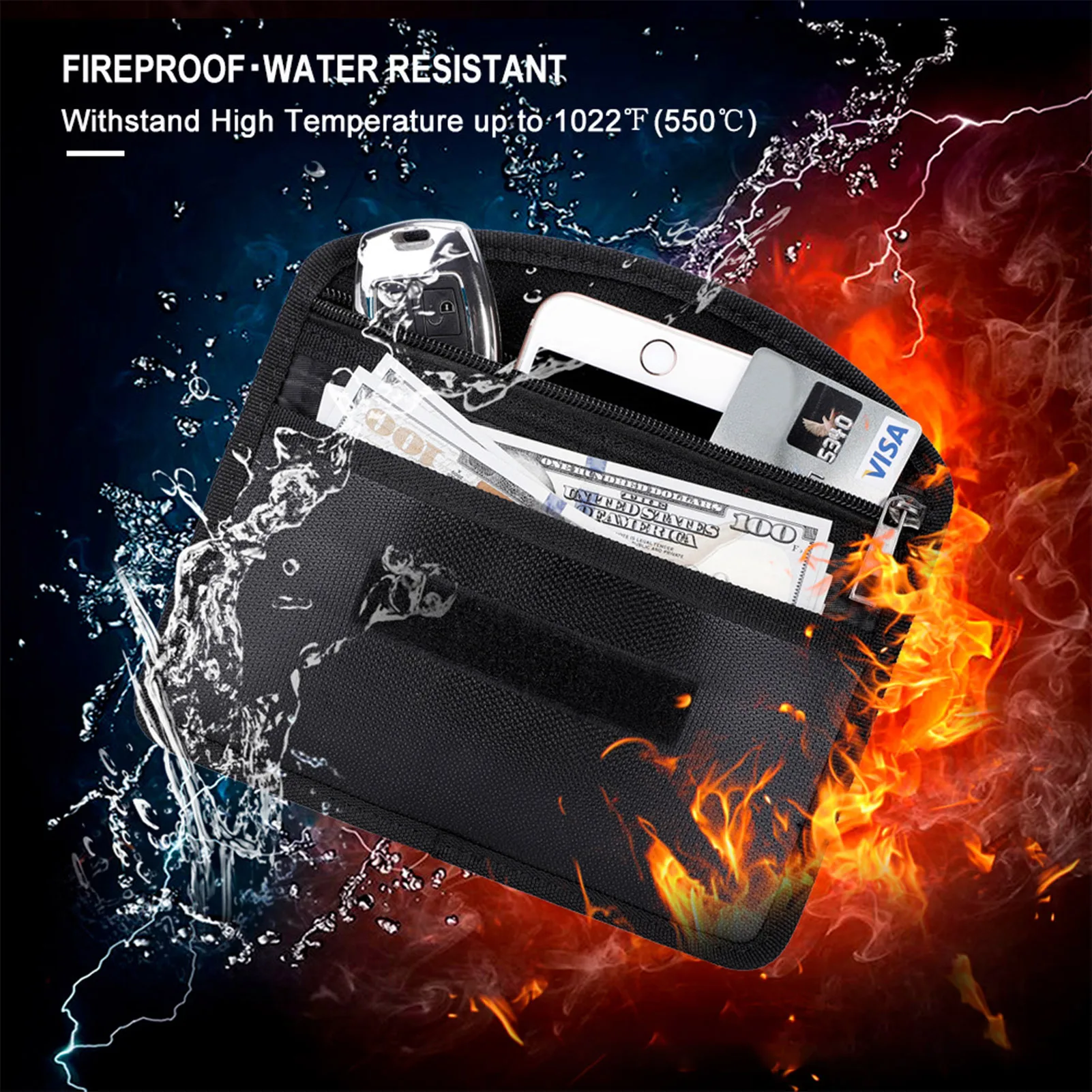 ซิปทนไฟกระเป๋า Fire Resistant กระเป๋าเอกสารแฟ้มผู้ถือคันซิลิโคนเคลือบสำหรับบัตรหนังสือเดินทางธนาคาร