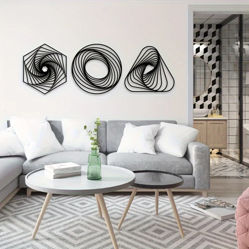 CIFBUY Modern Abstract Metal Wall Art Set of 3 Zen Boho Bedroom Decor Unique Elegant Bedside Hanging Ornament