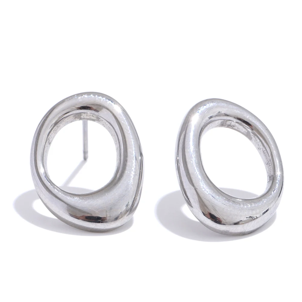 NiNice 316L ovalado de acero inoxidable Metal hueco Stud pendientes PVD impermeable joyería Popular regalo para mujeres