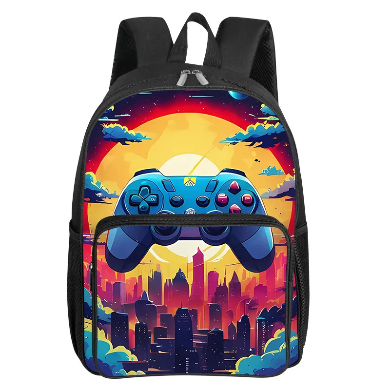 GamePad-patroon vierkante rugzak met voorvak voor jongens en meisjes Beste cadeaus 2D platte cartoon schooltassen voor kinderen