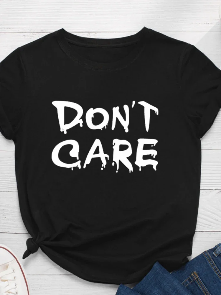 Women T Shirt Don't Care Letter Print T Shirt Women Short Sleeve O Neck Loose Tshirt Summer Women Tee Shirt Tops Mujer