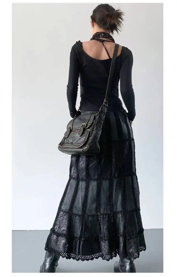 Bloom Vintage Y2k Grunge Messenger Women Retro Leather Soft Chic Black Handbag Female Casual Crossbody Square Bag Bolsa