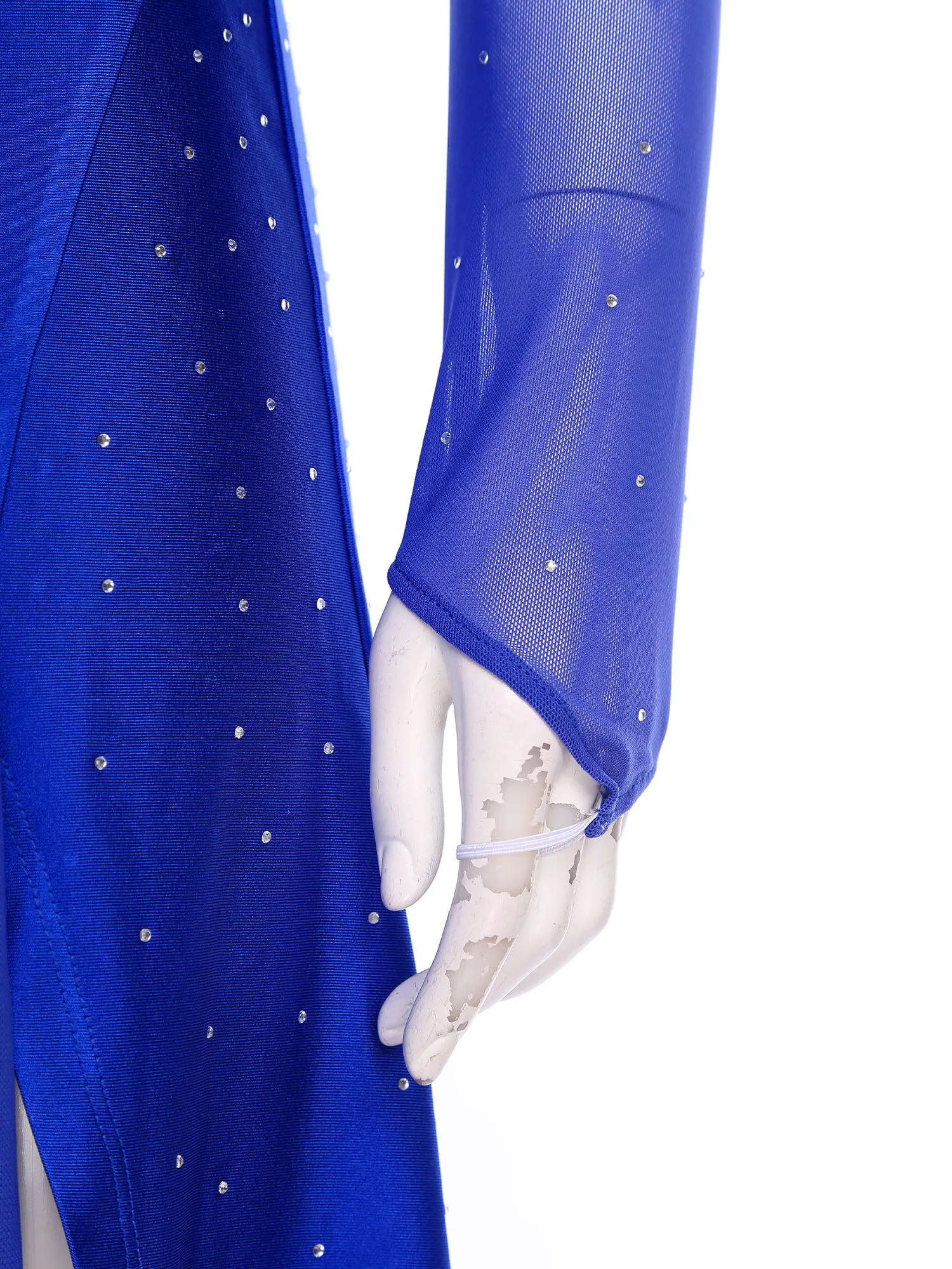 Women Ballet Gymnastic Rhythm Dance Dress Latin Skating Dance Rhinestones Ruched Belt Split Costume for Party Stage Performance