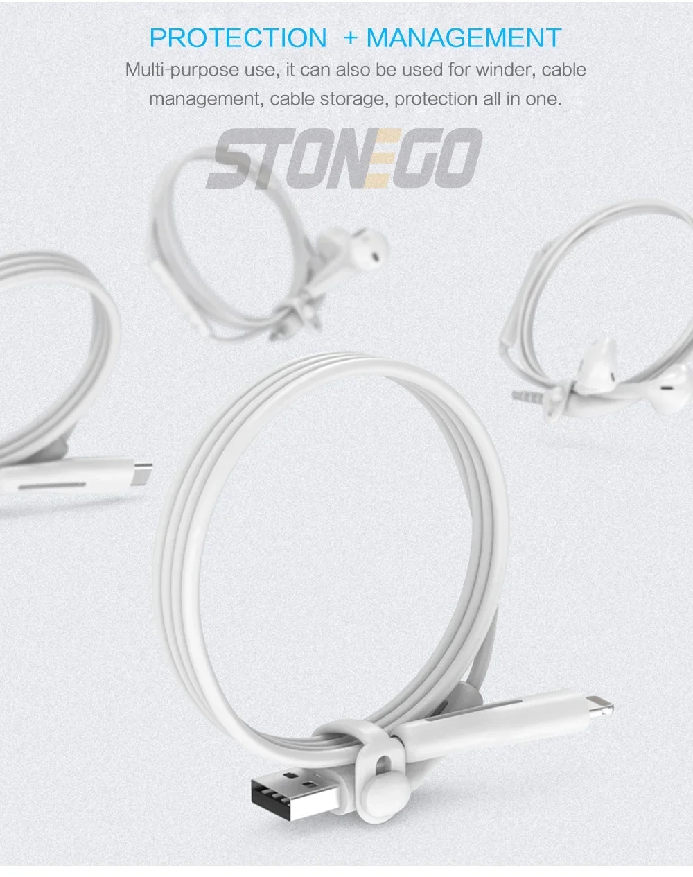 STONEGO-funda protectora para cable de datos 2 en 1, hebilla de almacenamiento para bobinadora de cables de carga, antirotura de silicona