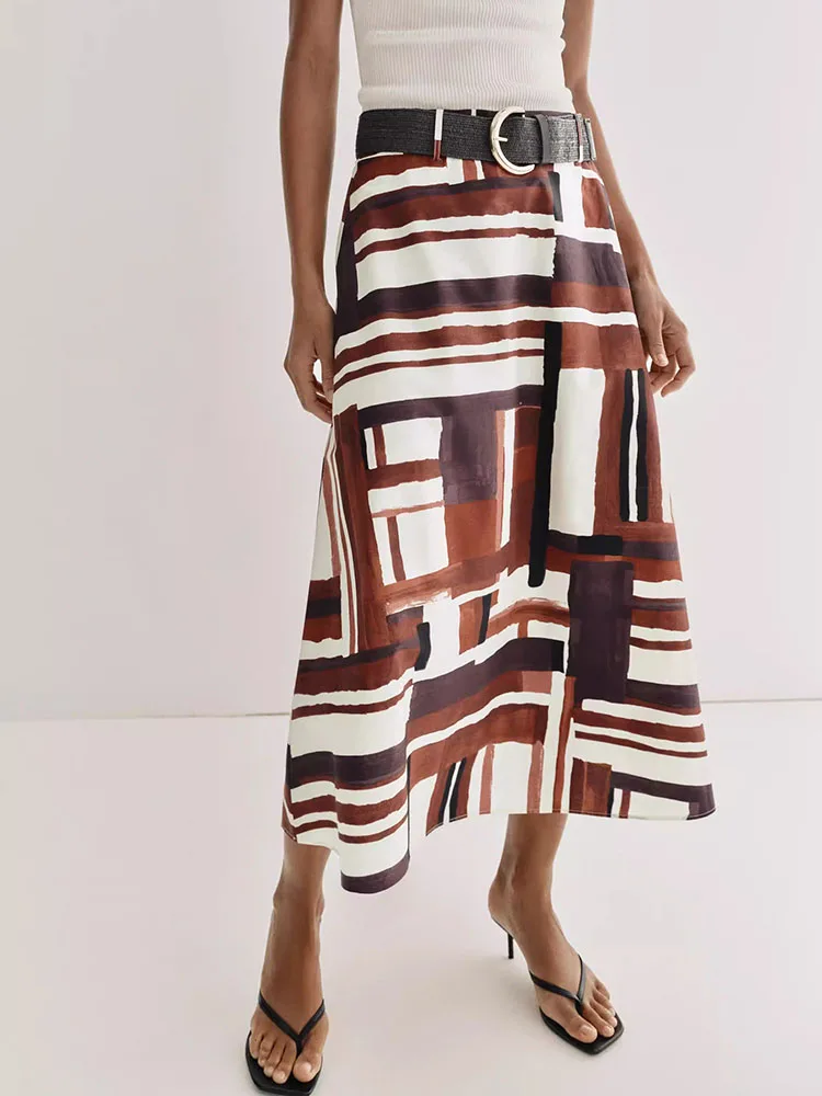 

Новая женская модная юбка А-силуэта с завышенной талией и принтом, с поясом, весна 2026, в традиционном китайском этническом стиле, для сценических выступлений