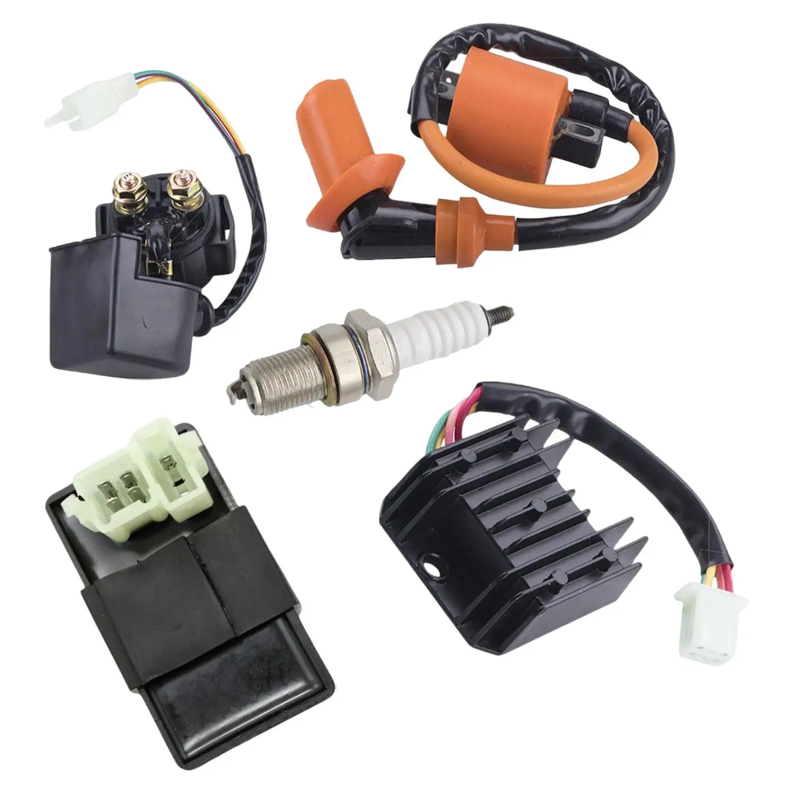 Voltage Regulator Rectifier CDI Ignition Coil Relay Spark Plug Replacement Kit for 125cc 150cc ATV Pit Bikes