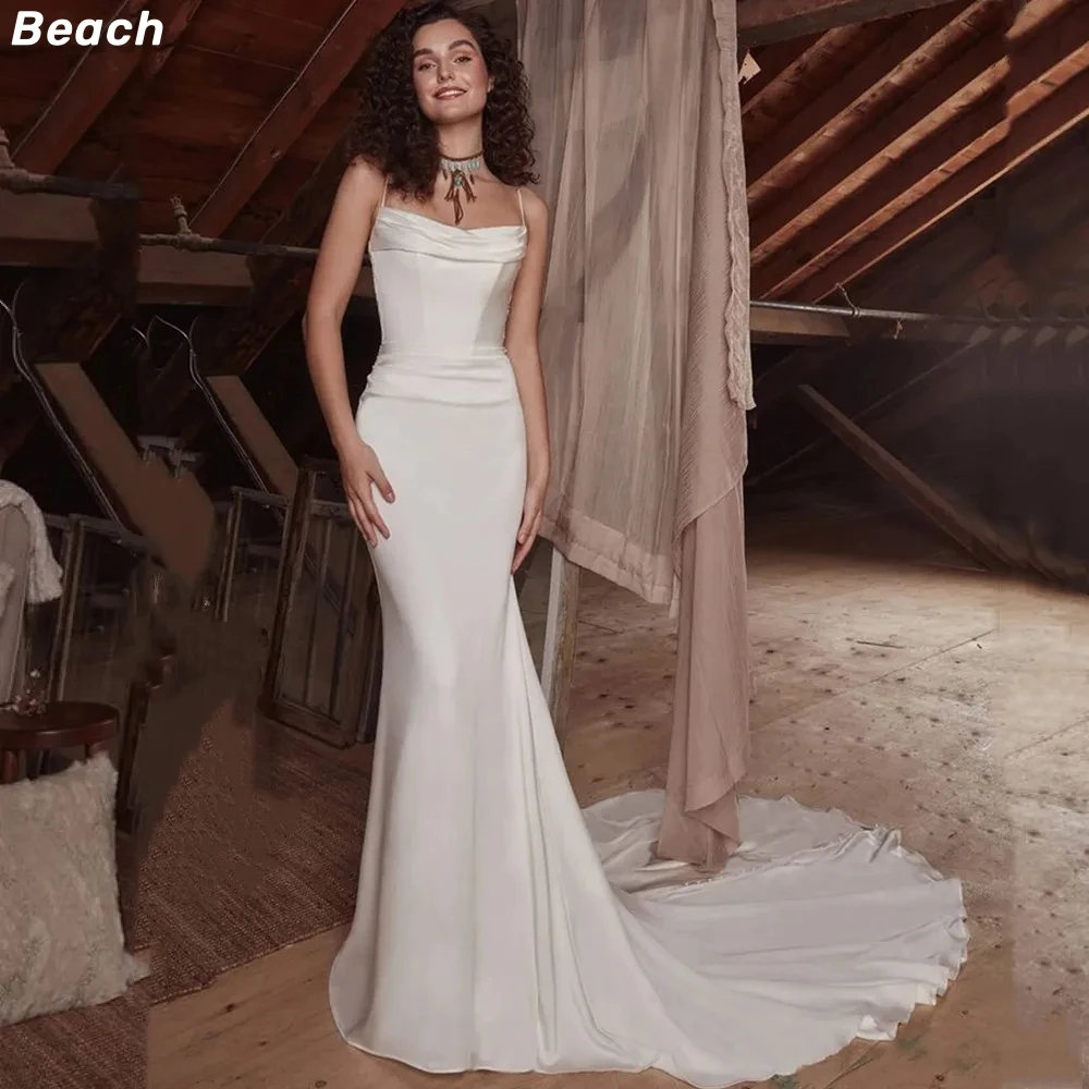 

Beach New Spaghetti Straps Wedding Dress Strapless Lace Appliques Sexy Mermaid Bride Gown Zipper Button Vestido De Casamento