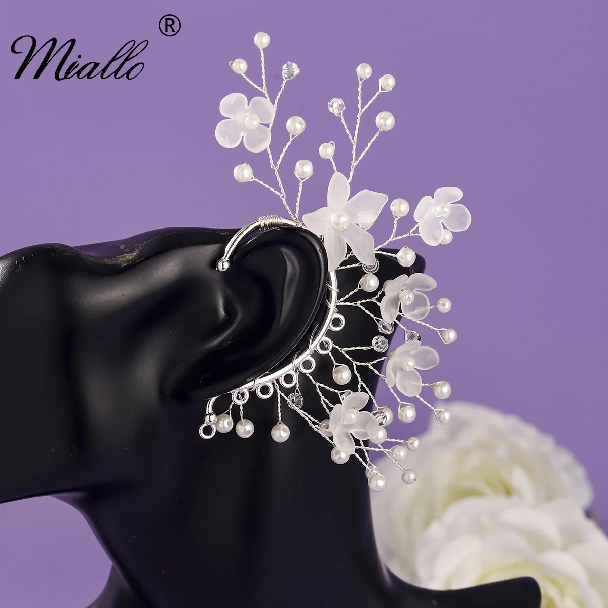 

Miallo 1pc New Acrylic Flower Elegant Ear Hangers Europe And America Luxury Pearl Crystal Earring Jewelry For Women As Gifts