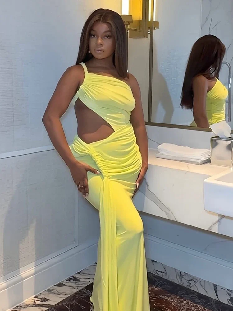 Leosoxs Backless Hohl Kleid Frauen Eine Schulter Unregelmäßige Gefaltete Feste Quaste Patchwork Mitternacht Clubwear Party Vestidos