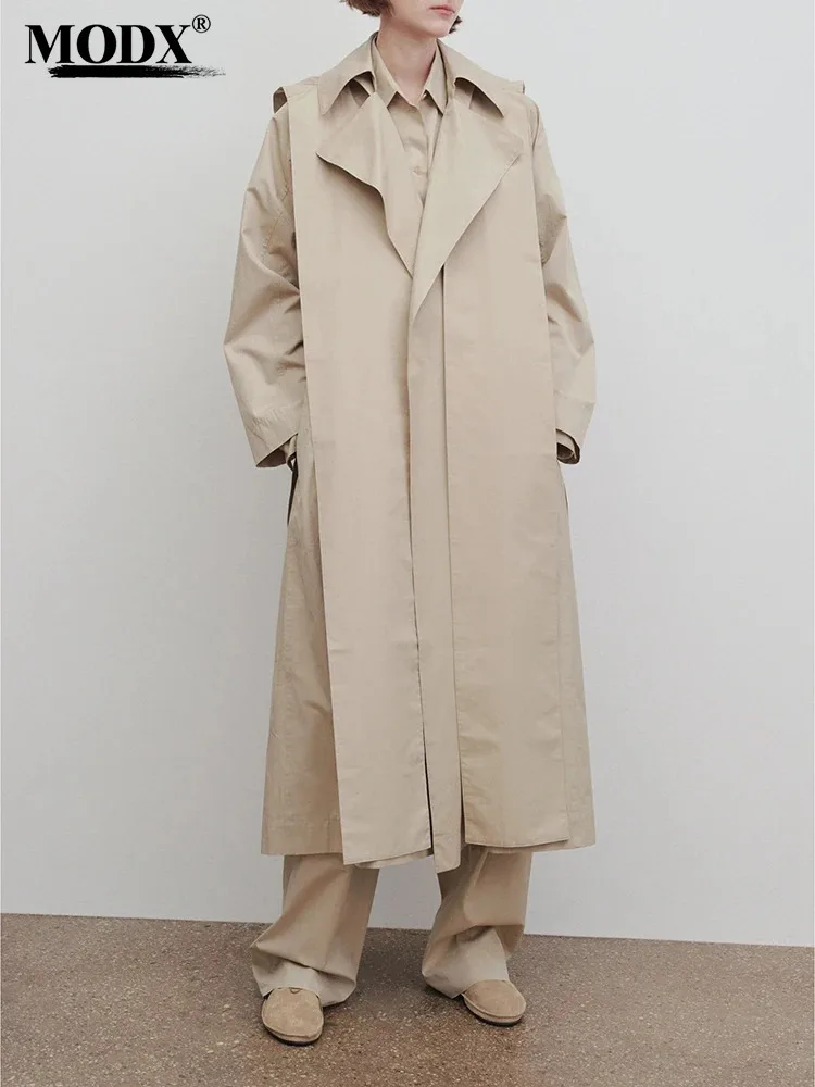 

[MODX] Women's 2024 New Cotton Trench Coat With A Spring And Autumn Feel, Minimalist Style, Detachable Hat, Long Jacket