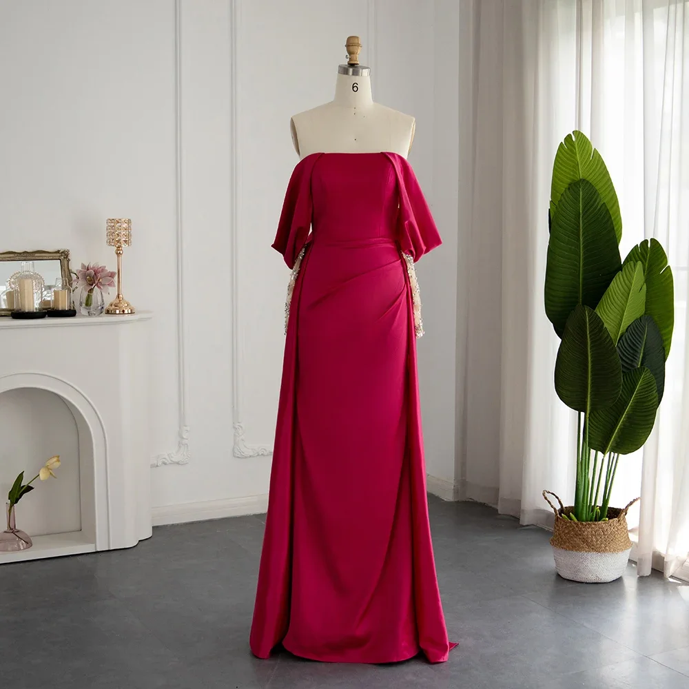 Elegante vestido de noite sem ombro feminino, manga comprida, vestido de baile formal, conta árabe elegante, roxo e vermelho, moda casamento, 2024