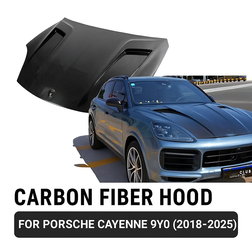 

High Quality Real Carbon Fiber Car Hood for Cayenne 9Y0 2019 2020 2021 Vented Front Engine Cover Bonnet Modified Parts