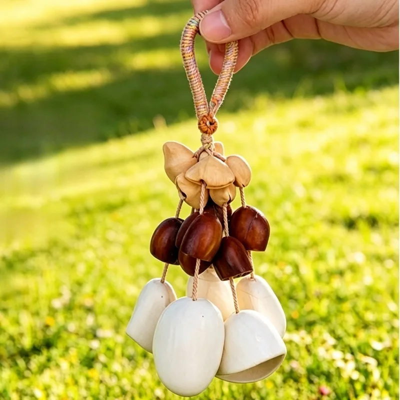 Mini Natural Fruit Shell Bells DIY Handmade Wind Chime Yoga Meditation Sound Healing Decoration Bag Chimes Mindfulness Hand Bell