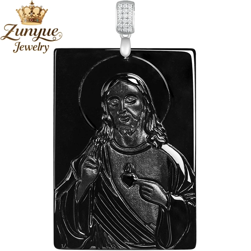 S925 Silver Setting Natural Ice-Grade Black Jadeite Priest Pendant Luxury Quality Fashion Jewelry Exquisite Elegant Charms Gift