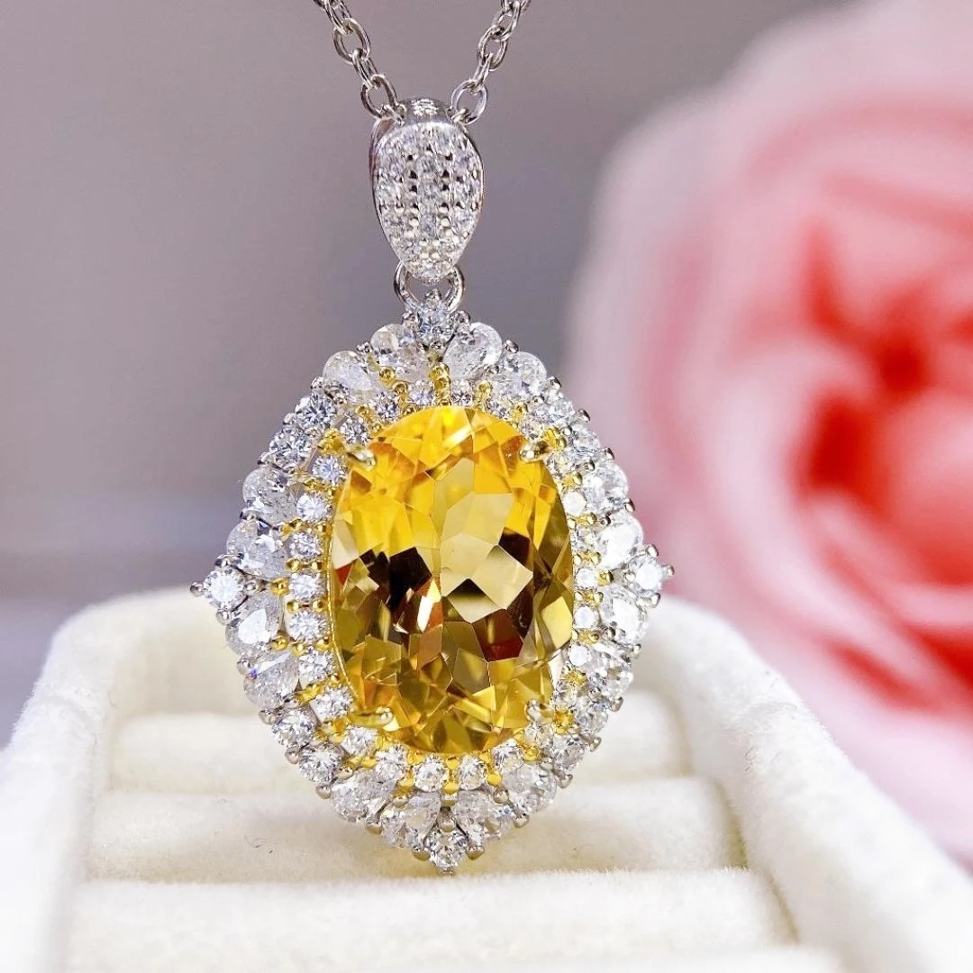 

KJJEAXCMY High clarity Natural Yellow Crystal S925 silver exquisitely Pendant Elegant and simple,Design High-End Bestseller Gift