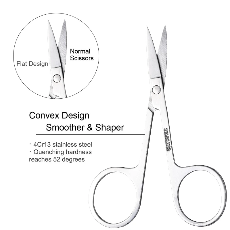 3-em-1 conjunto de ferramentas de maquiagem lâmina curvada tesoura, aparador, pinças beleza aço inoxidável cílios sobrancelha nariz removedor de pêlos navalha
