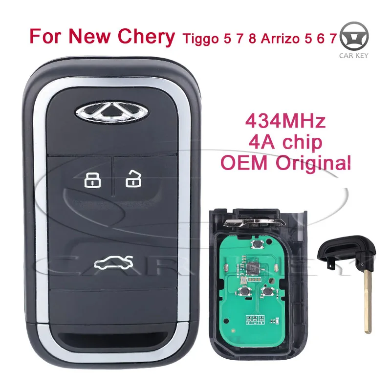 OEM Origin Car Smart Remote Key For New Chery Tiggo 5 7 8 Arrizo 5 6 7 Intelligent Control Key 3 Button 434Mhz 4A Chip Keyless