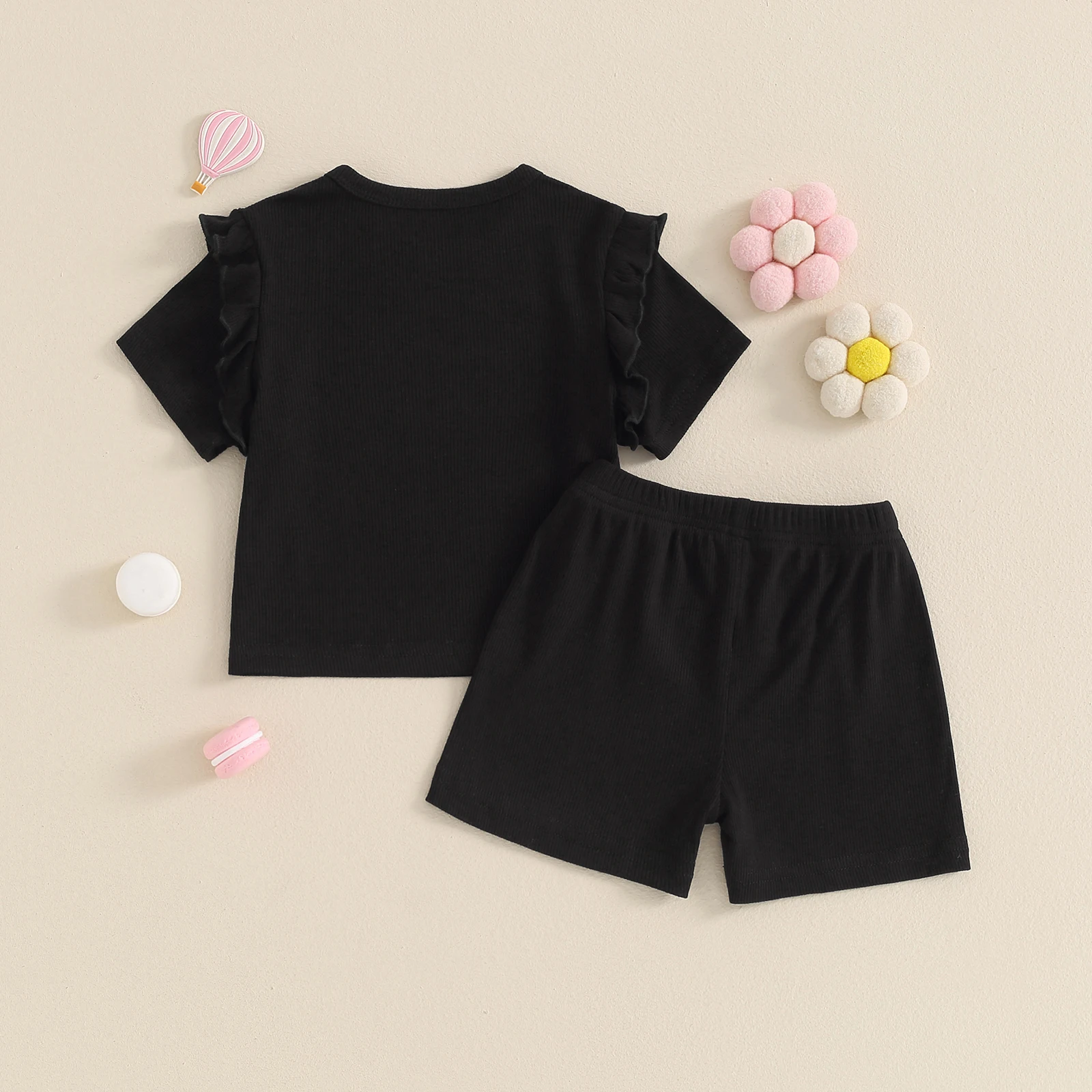 

Newborn Toddler Baby Girl Summer Clothes Knit Ribbed Ruffle Shirt Shorts Sets Casual Outfits 0 3 6 9 12 18 Months 2T