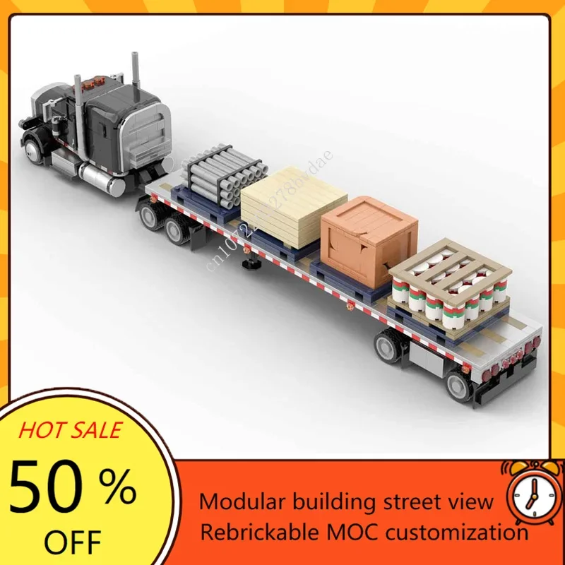 1576PCS MOC City Cargo American Freight Truck Model Technology Creative Custom Puzzle Assembly Kids Toy Christmas Gifts