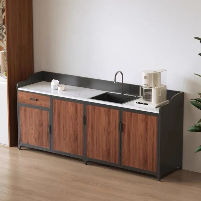 Solid wood metal dining side cabinet, pool integrated high cabinet, office industrial style