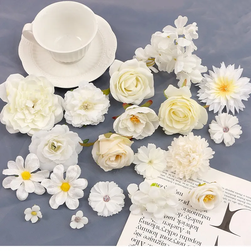 White Series Rose Artificial Flowers Silk Fake Flowers for Home Decor Wedding Decoration DIY Wreath Gift Accessories Ornaments