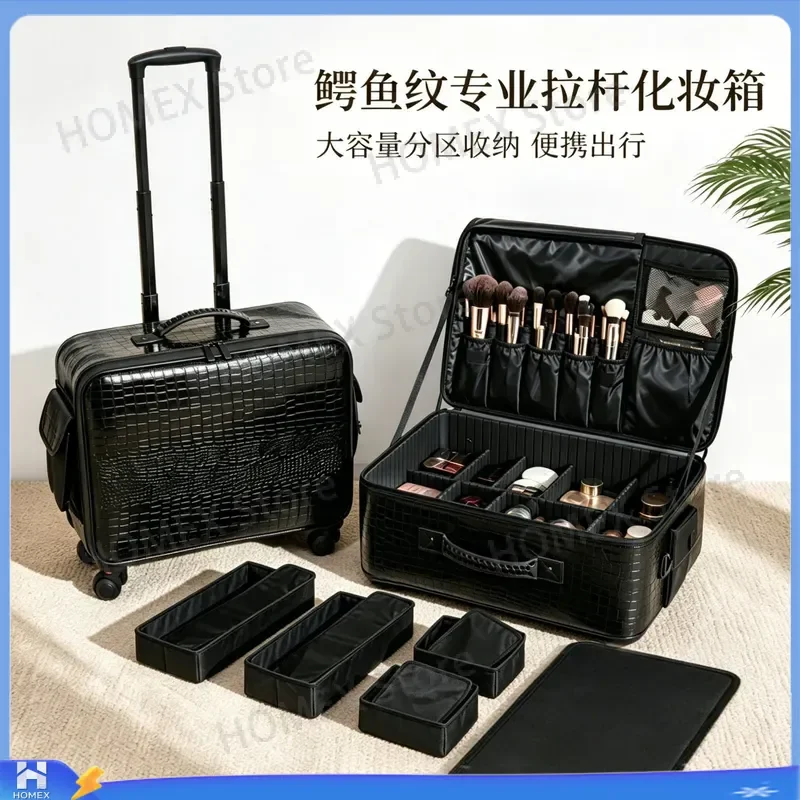 Professional Makeup Artist Trolley Case Large Capacity Cosmetic Bag Storage Box for Nail Art Embroidery Tools Beauty Luggage
