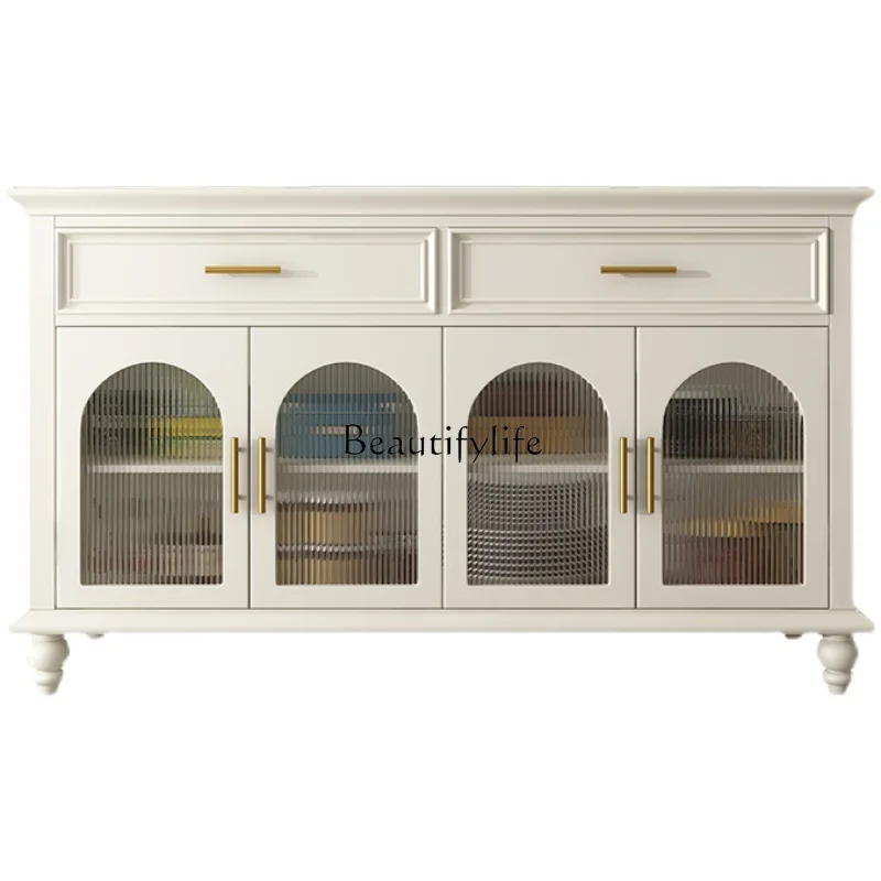 

American pure solid wood simple light luxury living room wine cabinet storage glass storage side cabinet