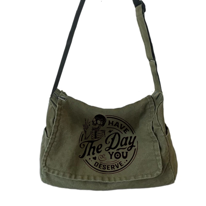 جديد خمر قماش حقيبة كتف الهيكل العظمي طباعة الصلب حمل حقيبة كروسبودي للجنسين رفرف الرجال حقيبة ساعي حقيبة كمبيوتر محمول