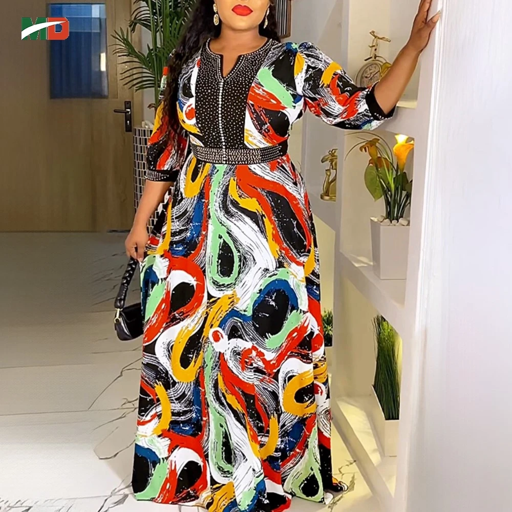 

MD New African Plus Size Kaftan Dress Wedding Party Printed Gown Turkey Dress luxury elegant 2024 Dashiki African Clothes Ankara