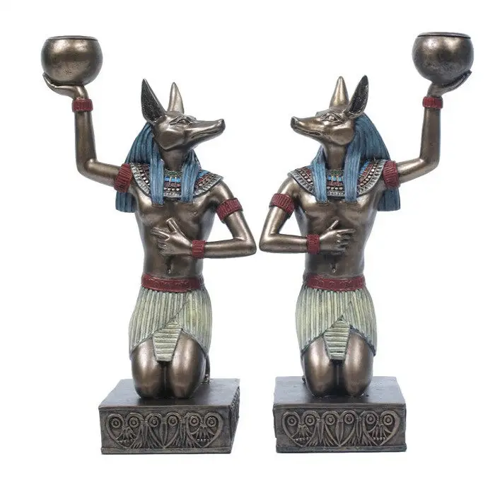Ancient Egyptian Anubis Candle Holder Kneeling Jackal God Statue Resin Tea Light Holder Retro Home Decorative Ornament Gift